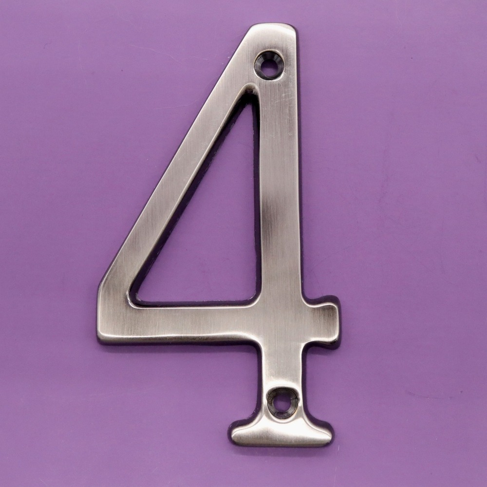 Number 4 Four Antique Nickel 4" House Number w/ Hardware Wall Mount Post Address